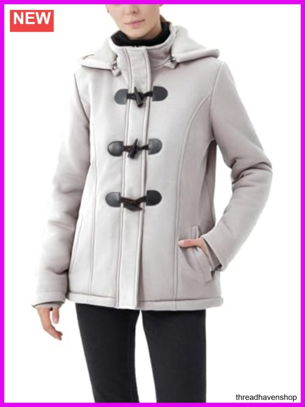 Women's Sherpa Fleece Thickened Horn Button Hooded Jacket Winter Warm Slim Coat